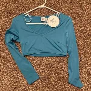 NEW cropped Princess Polly blue long sleeve crop top